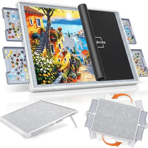 Playboda Patent Design 1500-Piece Rotating ABS Plastic Puzzle Board - Anti-Slip Lazy Susan Spinning Tray, 35x27-Gray Drawers, 9.8 lbs Durable, Cover, 30-50% Lighter, Portable, Beginner & Adult Compatible Back to School Item,techvibes