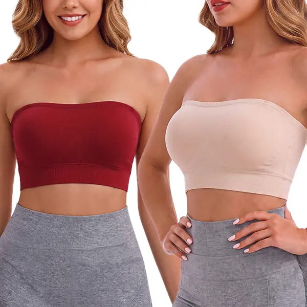 Women's wire-free push-up strapless bra, non-slip bandeau style, seamless transparent shoulder straps, wrap-style bra with pads -- BJ1546 Breathable Day