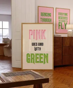 Pink goes good with green Print, Pink Wicked Print, Glinda And Elphaba Quote Poster, Wizard of Oz Wall Art, Preppy Trendy