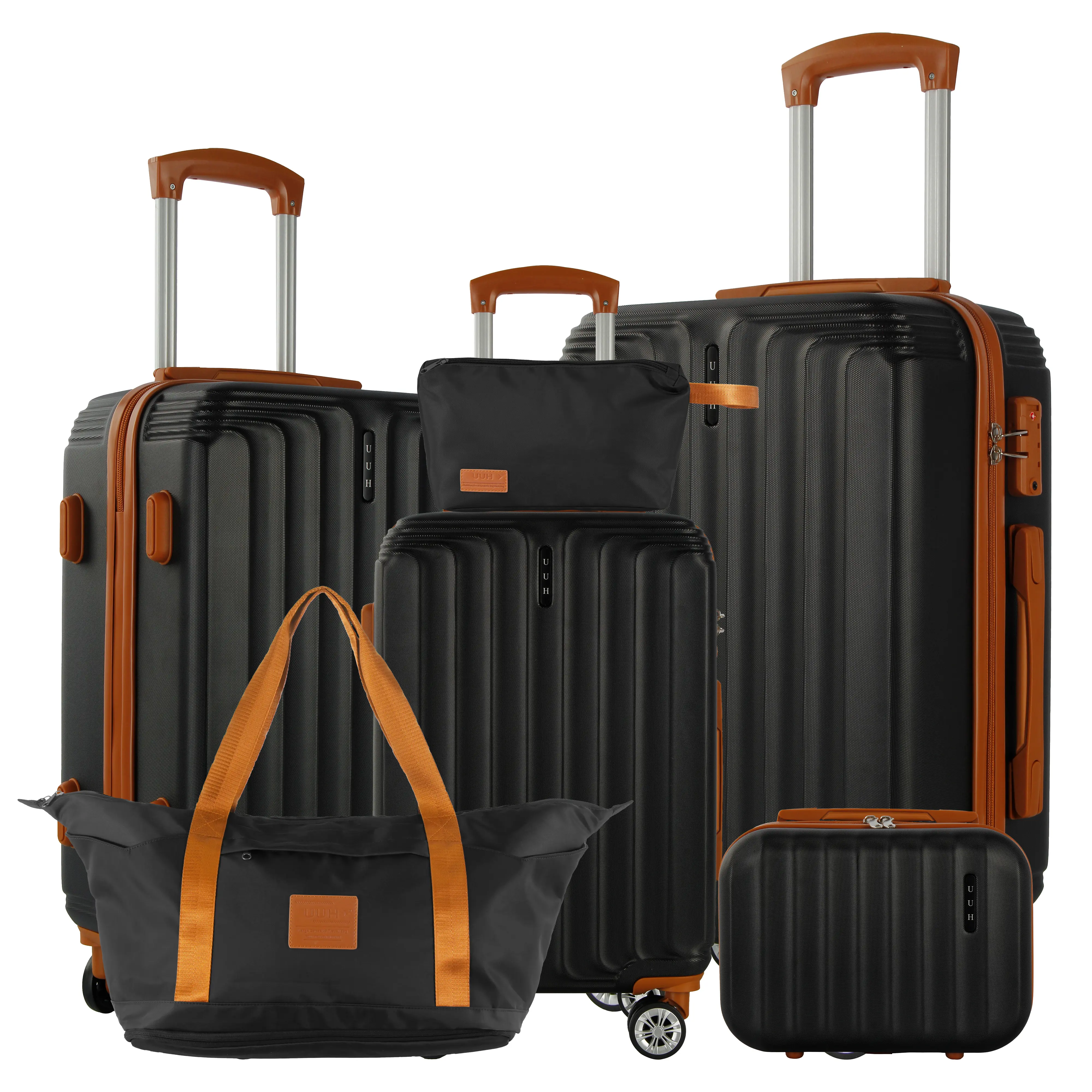UUH Luggage Sets - 4pcs/6pcs/7pcs/8pcs Hardshell In-Line Spinner Frame, TSA Compliant Locks, Lightweight Large Storage Travel Option for Families, In-Line Spinner Luggage Sets