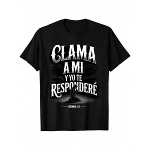 Christian Spanish Bible Scripture T-shirt Jeremiah Book 333-Call to My Father Prayer Design, with letters, light short-sleeved crew neck leisure and fitness wear, comfortable for a, breathable comfort, Black Friday, classic fit