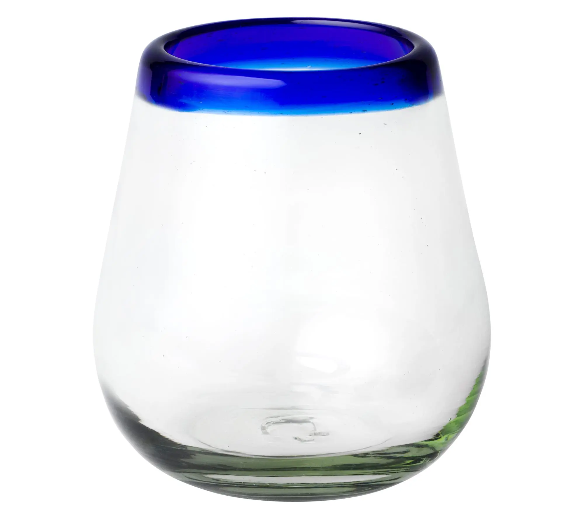 10 Strawberry Street Cobalt Rim Mexican Glass,Stemless Wine