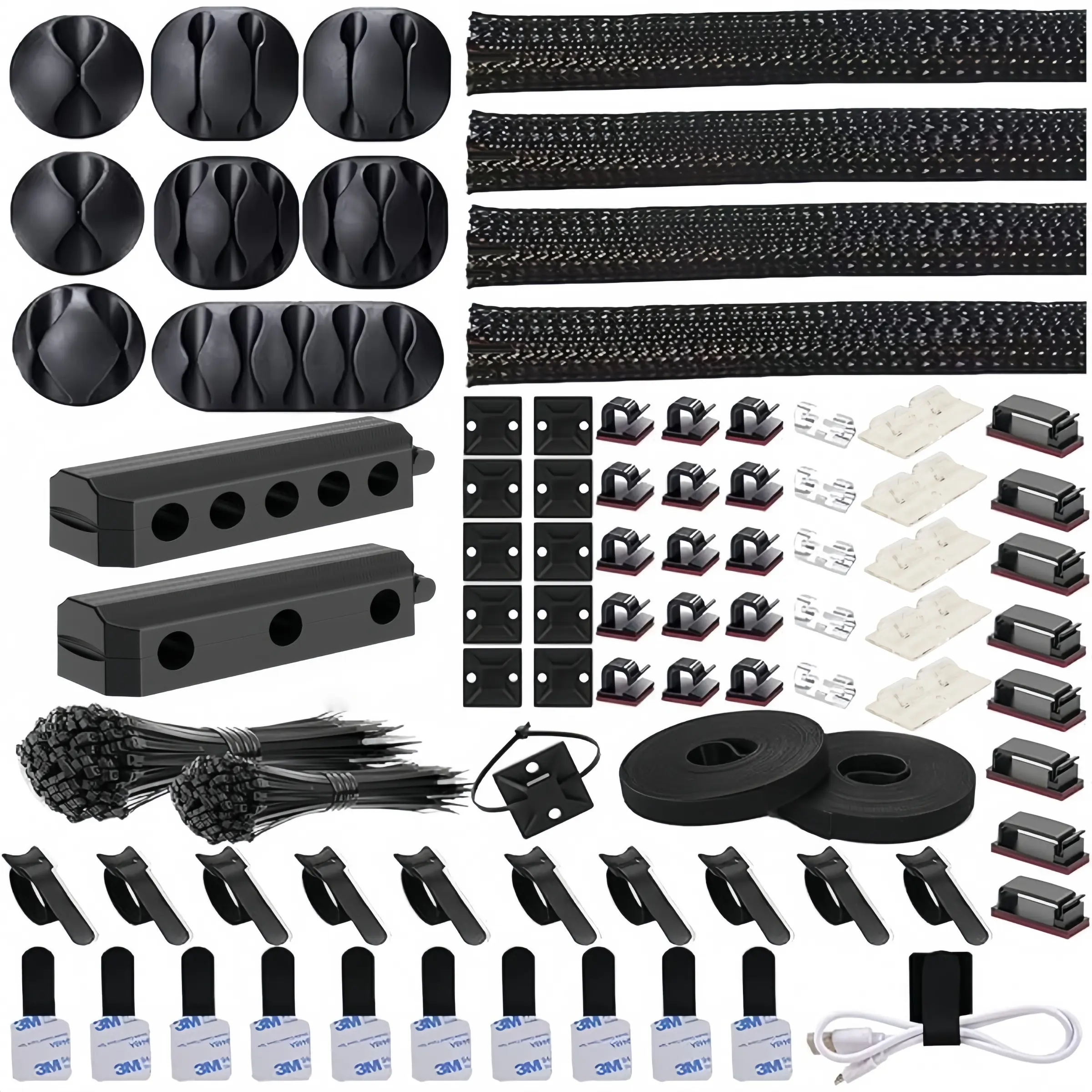 275-Piece Cable Management Tool Kit, Includes 4 Splitter Sleeves, 43 Clips, 22 Tie Wraps, Multifunctional Cable Tie, Ideal for TV Office Home Electronics Use, Desk Cable Organizer, Office Accessories, Desk Wire Management