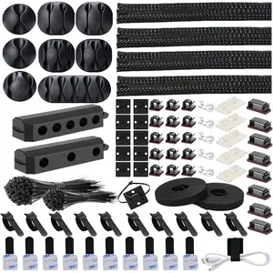 275-Piece Cable Management Tool Kit, Includes 4 Splitter Sleeves, 43 Clips, 22 Tie Wraps, Multifunctional Cable Tie, Ideal for TV Office Home Electronics Use, Desk Cable Organizer