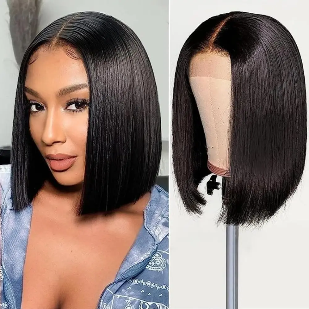 Bob Wig Human Hair 13x4 HD Lace Frontal Short Straight Lace Front Bob Wigs for Black Women Human Hair Pre Plucked Glueless 180% Density Black Color