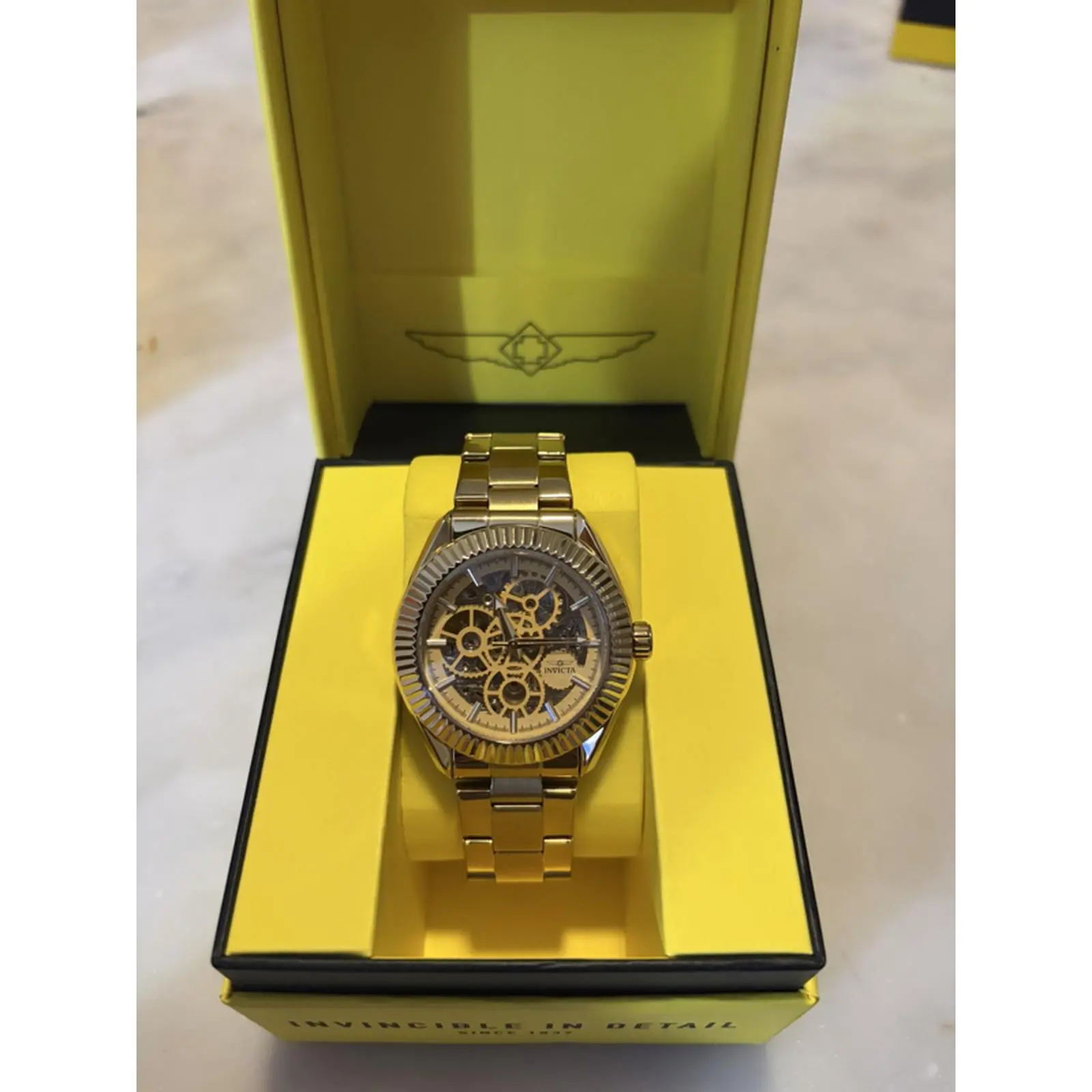 Invicta Skeleton Automatic Watch - Gold Tone with Visible Movement, Elegant Design, and Durable Build