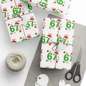 Minimal Six Seven Meme Wrapping Paper Christmas, Classic Holiday Gift Wrap for Clean Christmas Style, White and Green Seasonal Gift Wrap