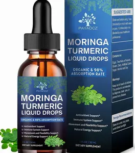 (2 Pack) Organic Moringa Leaf Extract Liquid Drops Supplement 1000mg with Turmeric and Black Pepper for Energy, Antioxidant and Skin, Green Superfood Supplement for Women Men, Vegan, 1 Fl Oz