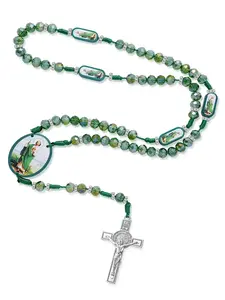 Easter Rhinestone Decor Cross Design Rosary Bead Necklace, Beaded Necklace, Fashion Jewelry for Women & Men, Religion Blessing Accessory