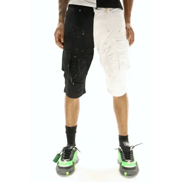 Fwrd Mixed Media Carpenter Split Shorts – Trendy Utility Shorts with Split Design