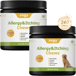 Jagy Omega-3 Allergy Chews for Dogs - 240 Advanced Skin & Coat Treats for Relief from Itching, Dryness & Shedding with Omega-3 Fatty Acids, Turmeric, Quercetin & Grape Seed Extract