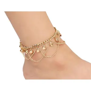 Indian Bridal Gold Anklet with Jingle Bells Ankle Bracelet Chain Costume Jewelry