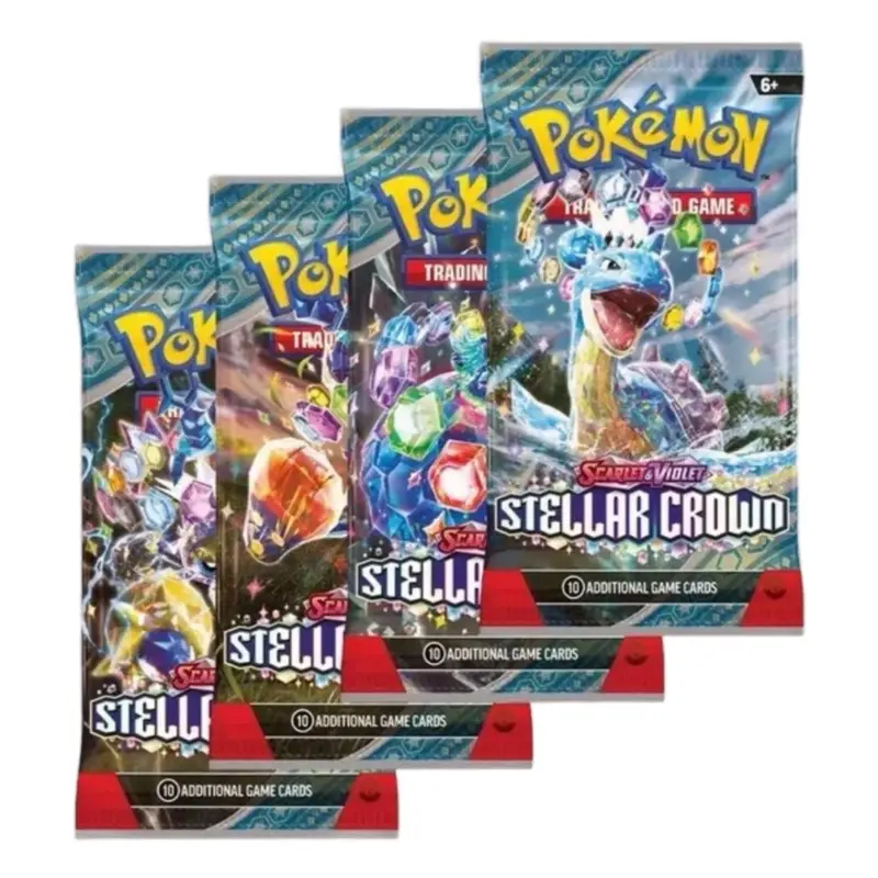 Pokémon Trades: Stellar Crown 4 Booster Packs - Includes Additional Game Cards, Original Packaging