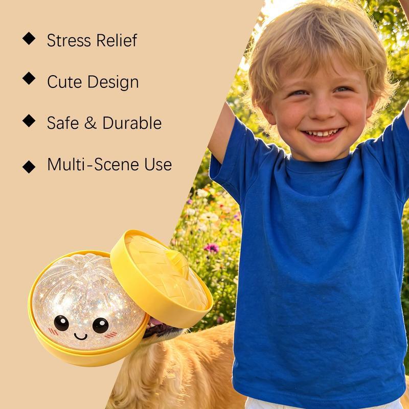 Giant Glitter Dumpling Squishy - Mega Rainbow Soft Squeeze Toy, Cute Anxiety Relief Fidget with Steamer Box, Decompression Dough for Adults & Kids