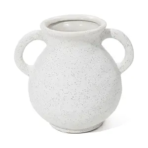 LuxenHome White Ceramic Jug Round Vase with Handles