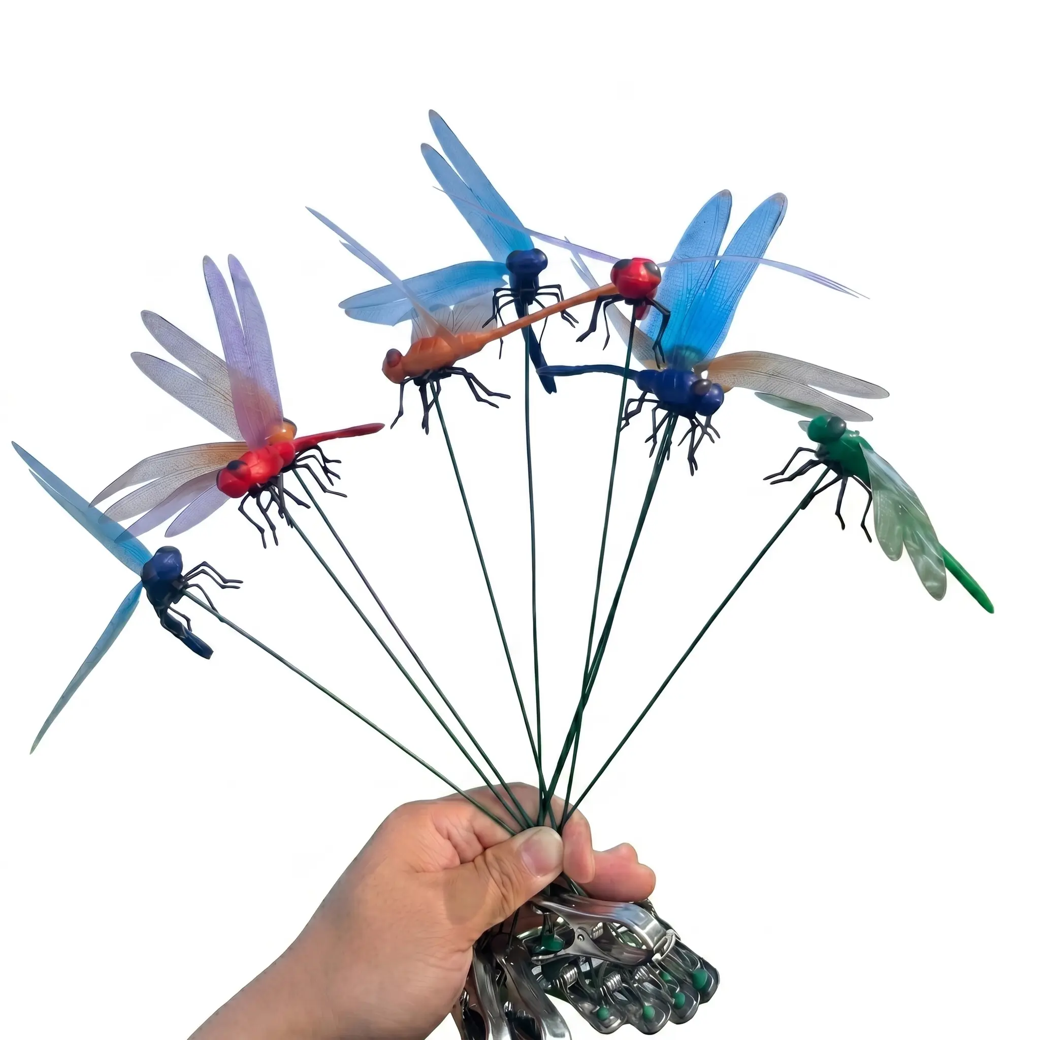 12/8/4 pcs Counts 3D Metal Fake Dragonfly Clips, Natural Organic Garden Decor, Bird & Insect Deterrent, Creative Indoor Outdoor Home Accessories