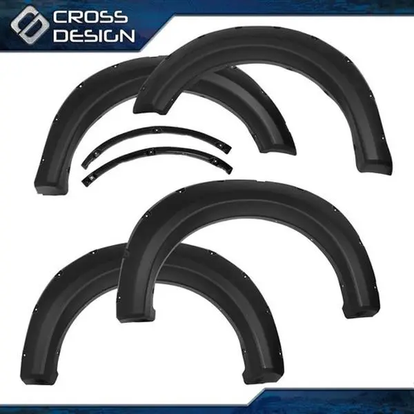 CROSSDESIGN 6-Piece Pocket Style Fender Flares for 2009-2014 Ford F150 (67.0"/78.8"/97.4" Bed Length) - Black Riveted Polypropylene Off-Road Mud Flaps, Protects Wheel from Mud, Includes Bolts, Sand Protection, Assembly Required