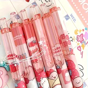 Strawberry and Cream Patterned Gel Pens Set of 4/8/16, 0.5mm Fine Point, Quick-Dry Ink, Smooth Writing Pens, Aesthetic Pens, Cute Strawberry Character Design for Stationery and Gift Packaging, Rollerball Pen Set