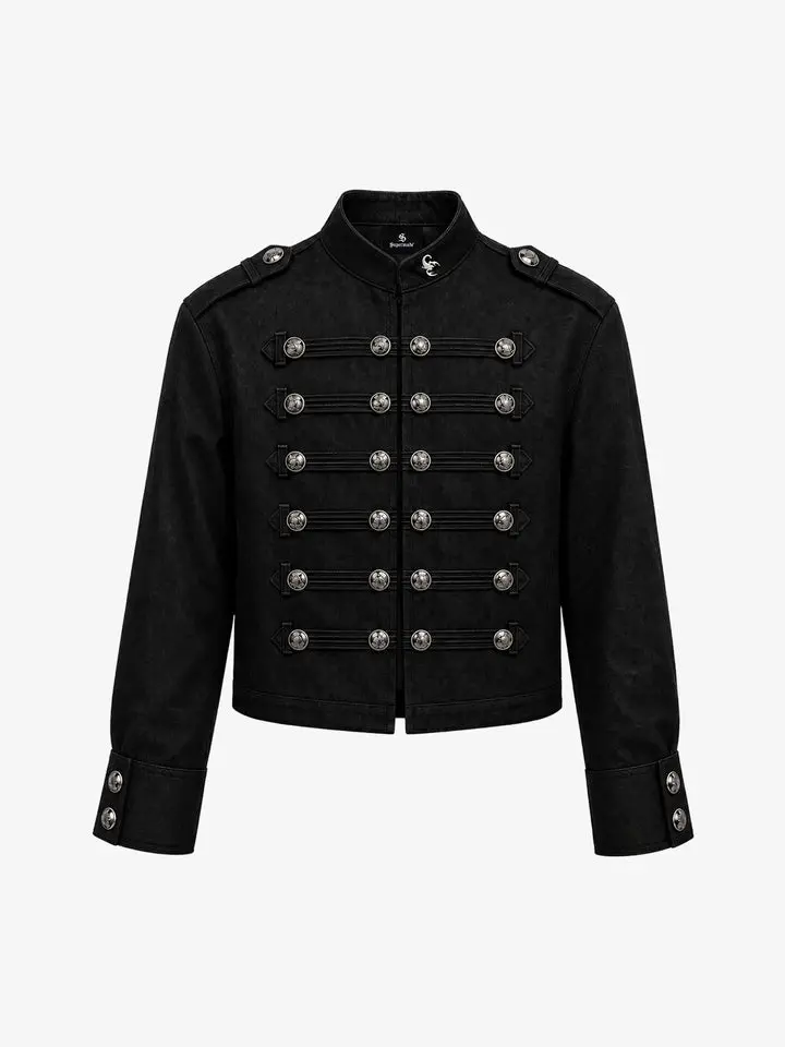 Vintage Silver Button Military Denim Jacket - 2642
