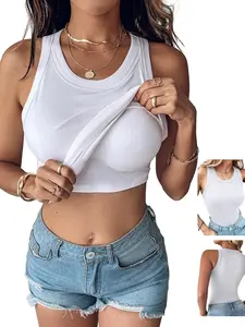 Women Built in Bra Tank Tops Sleeveless Short Casual Basic Shirts Racerback Ribbed Fitted Tank Tops