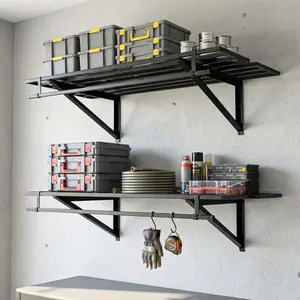2' x 4'Heavy Duty Steel Garage wall Shelving, 2-Pack Garage Shelves wall Mounted,Wall Shelf Garage Organization System with Hooks,660lbs Weight Capacity