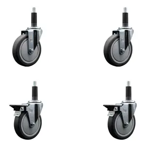 212 MAIN Service Caster SCC-EX20S514-TPRB-2-PLB-2-1, Thermoplastic Rubber Swivel Expanding Stem Caster with 5 in. Gray Lockable Wheels, 1 in. Stems - Set of 4