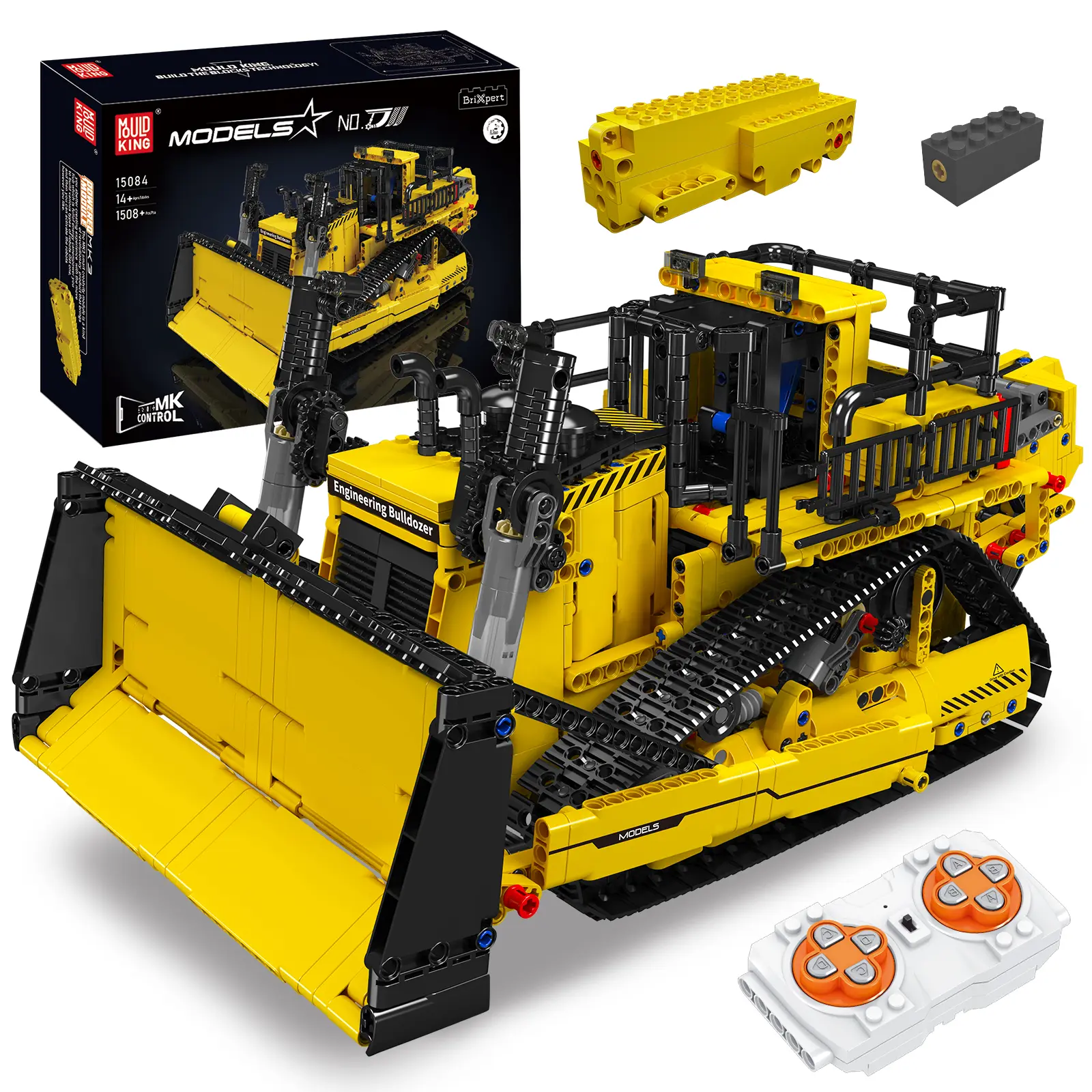 RC Bulldozer Building Set, 1508 Pieces with Motors, APP-Controlled