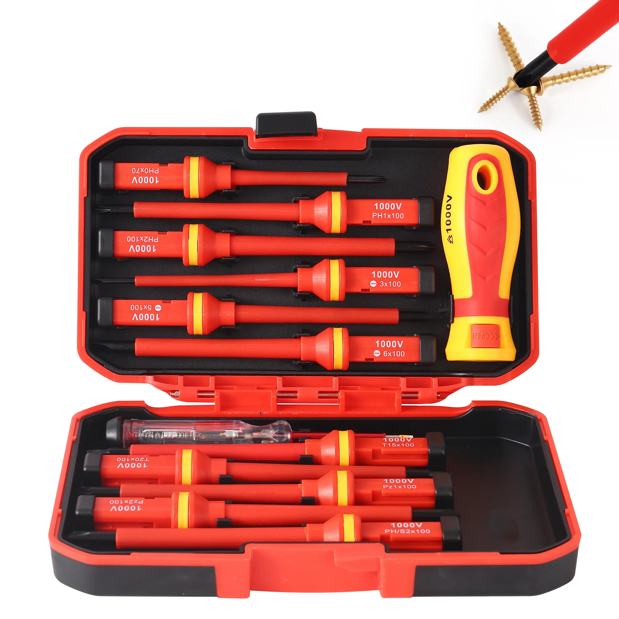 13PCS 1000V Insulated Electrician Screwdriver Set,Insulated Screwdriver Tool Kit, Multipurpose Professional Hand Tool Set, Durable Industrial Screwdriver Set for Home and Office Use,Portable Tool Kit,Cushion Grip Screwdriver Set, Multifunctional, Magnetic