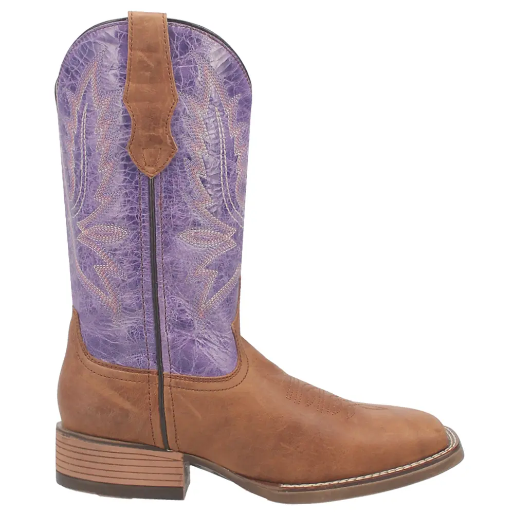 Laredo Womens Mara Embroidery Square Toe Pull On  Casual Boots Mid Calf Low Heel 1-2" - Brown, Purple
