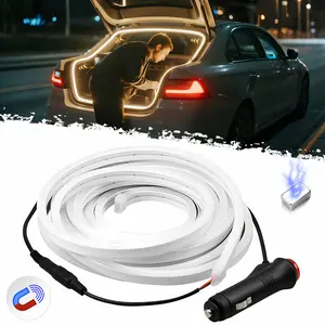 DIBMS 168 Inch Car Trunk LED Light Interior Kit, Starting Streamer Scanning, Magnetic Sensing, Warm White Ambient Lighting Strip, Cigarette Lighter Plug Silicone Waterproof 12V Universal Auto Parts