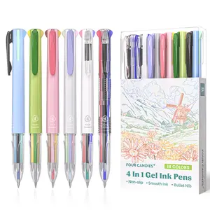 Four Candies 6 PCS Multicolor Pen, 0.5mm Colored Gel Pens, 4-in-1 Multicolor Gel Ink Pens, 18 Colors Retractable Ink for Office, School & Back to School Supplies