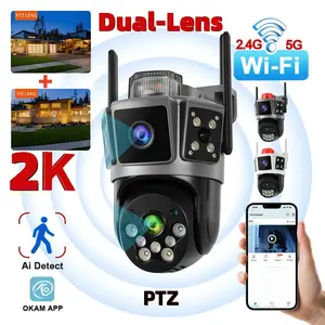 Dual Lens 3-Scene WiFi Security Camera, 2K HD, 355° PTZ. Features color night vision, AI human detection & alarm. Ideal for monitoring elders, kids and pets. Supports WiFi link, APP remote control and cloud storage for home safety. outdoorfun
