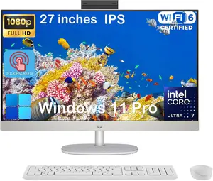 HP 27" Touchscreen All-in-One Desktop Computer - Intel Ultra 7 155U (12 Cores) CPU • FHD Anti-Glare • Three-Sided Micro-Edge Display • Win 11 Pro • Wi-Fi 6 • Wired Keyboard & Mouse (32GB RAM, 1TB SSD)