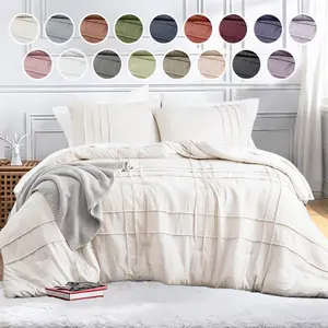 Soft Washed Pleated Bedding Sets with Pintuck Pleated Design, Comforter Set, Extra Softness Premium Microfiber Filling, All Season Lightweight