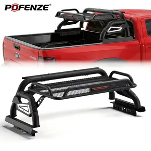 POFENZE-NADIA Truck Roll Bar with Cargo Basket for Full-Size Trucks, Adjustable Chase Rack, Heavy-Duty Steel Bed Rack Compatible with F-150, Ram 1500, Silverado, Sierra, Tundra & Titan, No-Drill Mount Universal