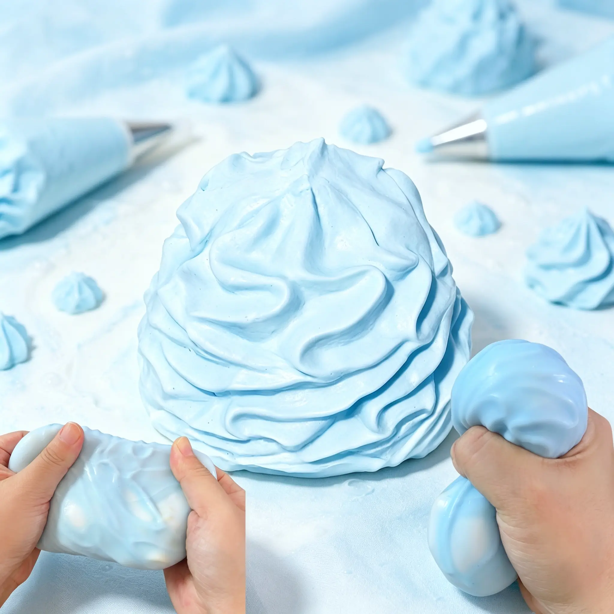 [ASMR Slight Crunch Cream] Soft Cream Blocks Inside Squishy Stress Ball Toy - Handmade DIY Squishy