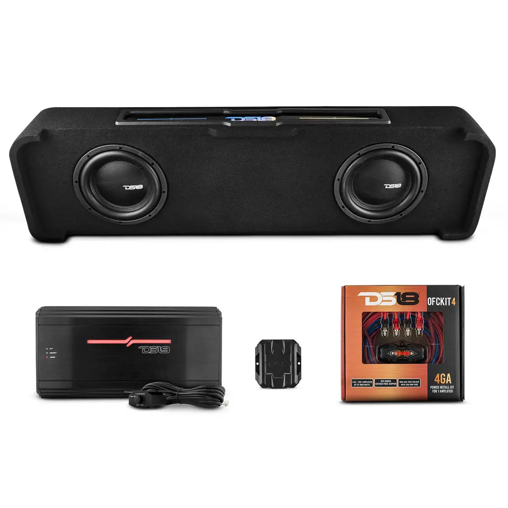 DS18 Underseat Car Subwoofer Enclosure for Chevy Silverado - Down-Firing Loaded Audio Enclosure Speakers with Dream LED Lights, Built-In Amplifier Speakers, Wiring Kit, Car Stereo Upgrade Component