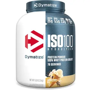 Dymatize ISO100 Hydrolyzed Protein Powder, 100% Whey Isolate Protein, 25g of Protein, 5.5g BCAAs, Gluten Free, Gourmet Vanilla, 5 LBs 76 Servings