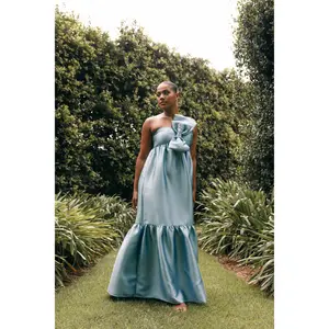 Betina Bow Front Maxi Dress - Blue