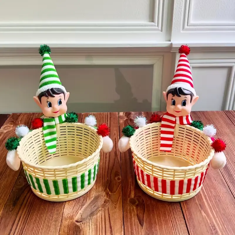 1pc Christmas Candy Storage Basket, Decorative Plastic Organizer, Party Decoration, Home Decor, Single Pack, Festive Design