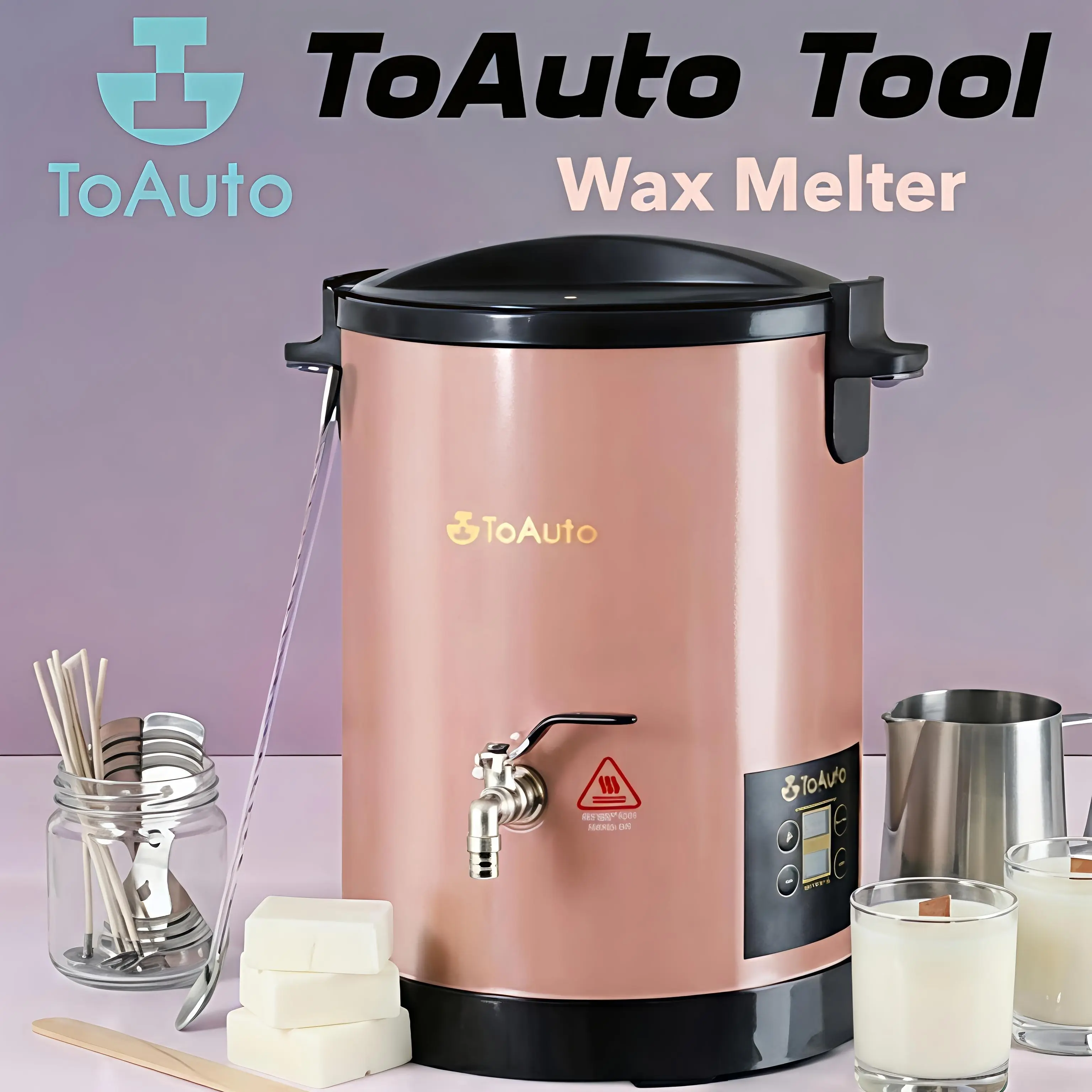 ToAuto 6L Compact & Efficient Wax Melter Power Tool for DIY Candle Making - Blush Pink, Easy to Clean, Non-Clogging, 122°F-212°F Adjustable Temp, Faster Outlet for Coconut & Multiple Waxes, Holiday Crafts