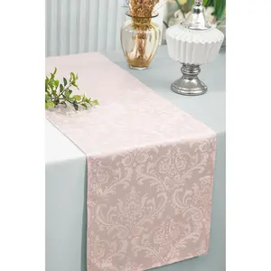 12"x108" Floral Damask Jacquard Polyester (240 GSM) Table Runner - Blush Pink/Rose Gold (1pc)