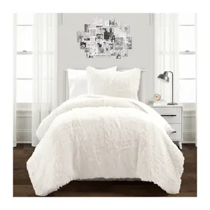 Emma Faux Fur Oversized Comforter Set Twin XL bLush Decor