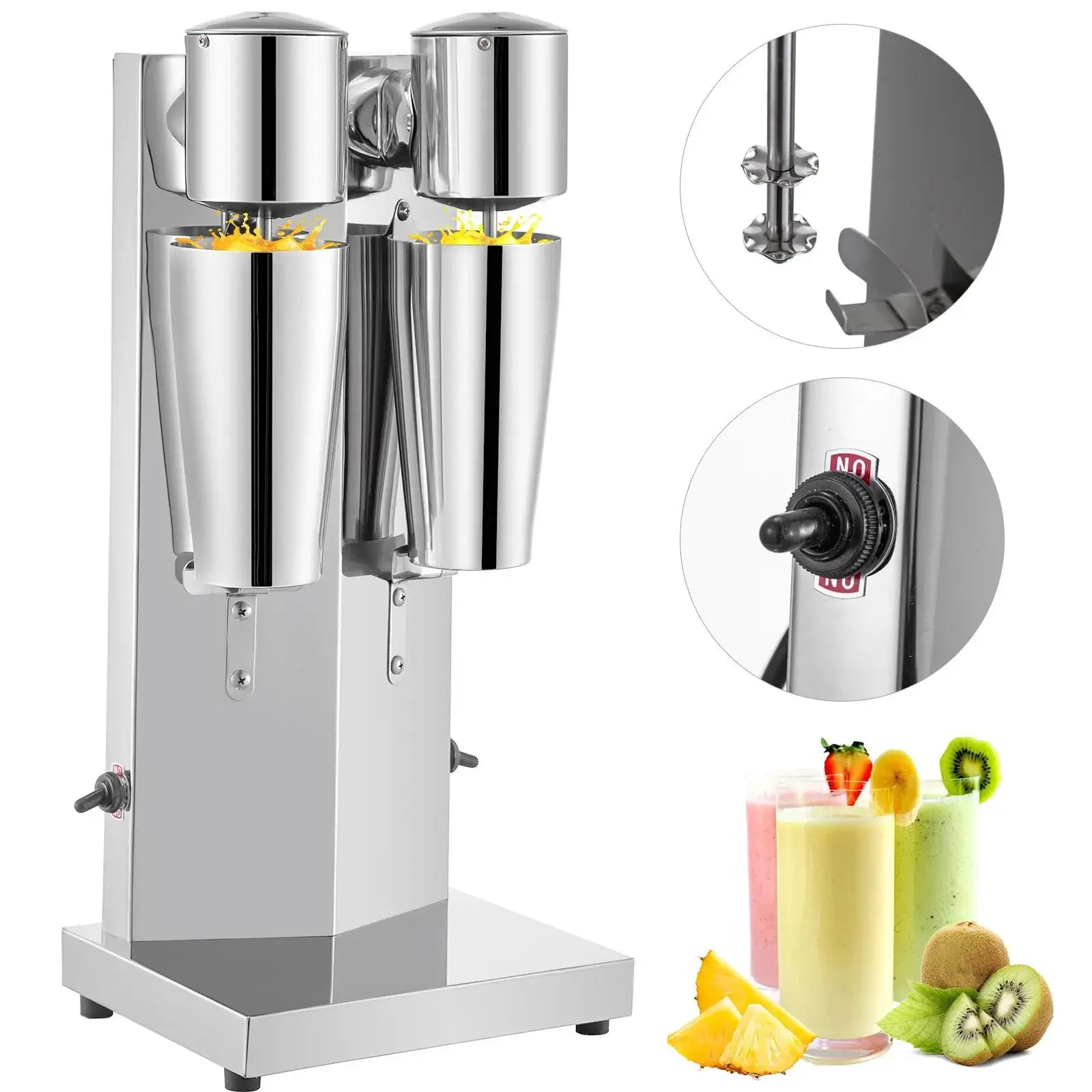 【Summerfinds】VEVOR Milkshake Maker Kit,  Stainless Steel Electric Milkshake Maker, 180W Milkshake Machine, Double Head Classic Milkshake Maker with 800ml Cup, Silver Milkshake Maker Machine, 2 Speed Adjustable