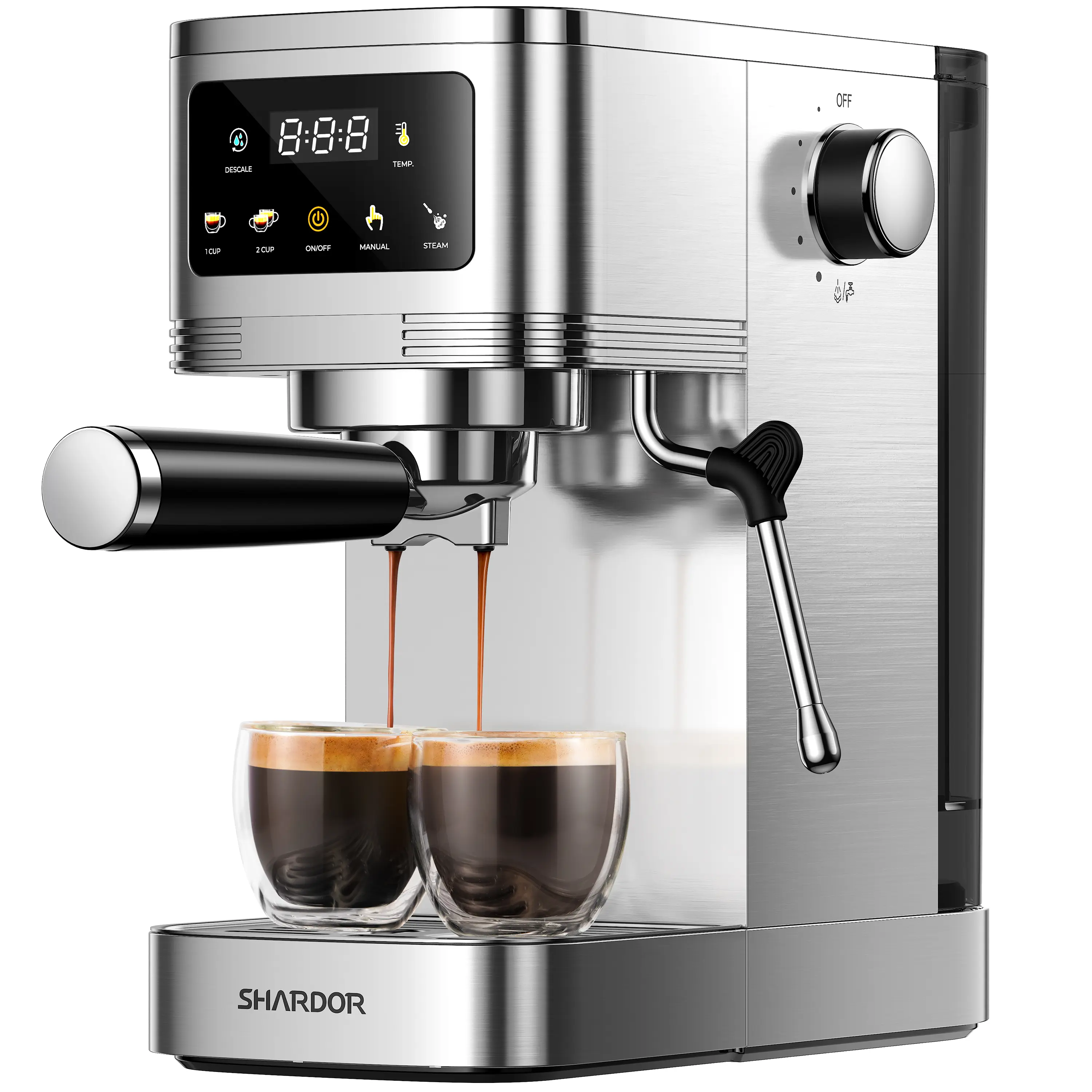 New 20 Bar Professional Espresso Machine for Home & Office, Compact Stainless Steel Design, NTC Precise Temperature Control with 1-Touch Touchscreen, All-in-1 Milk Frother, 12 Cups & Above Capacity, Removable Tank for Barista-Quality Coffee