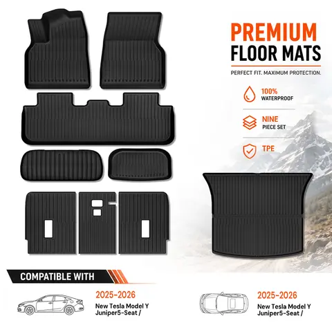 OEDRO TPE Floor Mats fits 2025-2026 Tesla Model Y New Version, All Weather, Waterproof