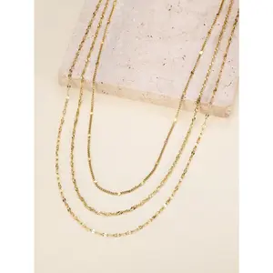 Unisex 3-Layer Non-Tarnish Stainless Steel Long Necklace - Geometric Water Ripple/Lipstick Design, Thin, Exquisite 1pc Fashion Jewelry with Engagement Pendant, Commuter Sweater Accessory (Non-Tarnish Jewelry)