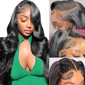 Women's 10A HD Lace Front Wig, 180 Density Body Wave, Pre-Plucked Glueless Black Wig Bundles, Glueless Wig
