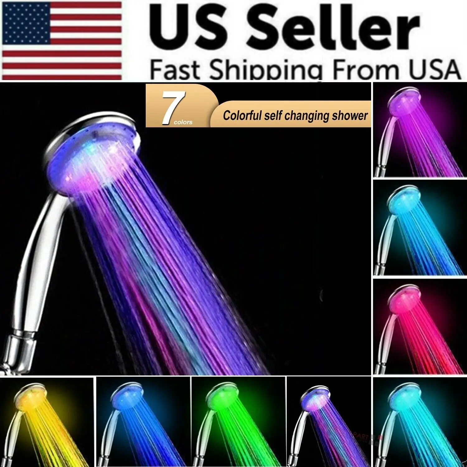 LitePicker Color Changing LED Shower Head - 7 Color Options, Waterproof, Fast Shipping from USA
