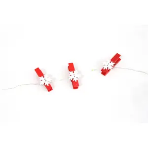 Perfect Holiday Microdot Fairy Lights Decorative Ambient Lighting Battery Operated 20 LED Copper Wire with 10 LED Wood Snowflake Clips